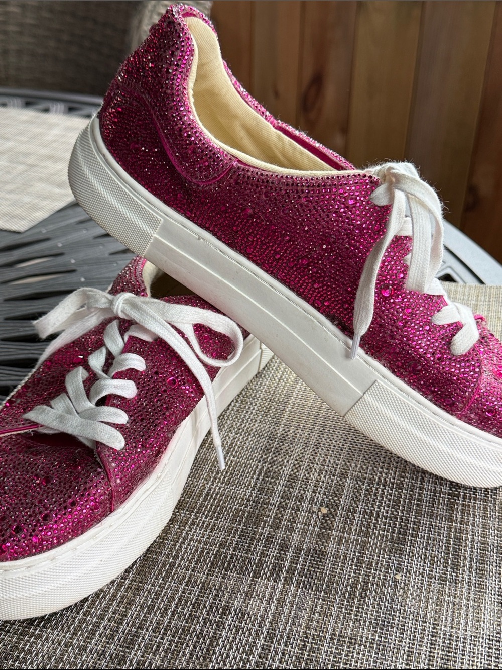 Betsey Johnson Sidny fuchsia Rhinestone/ crystal embellished Lace-Up Sneakers - Picture 6 of 8